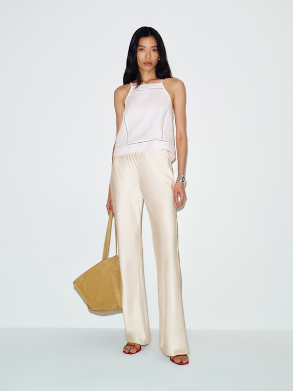 Gale Satin Mid Rise Bias Pant - Fior Di Latte